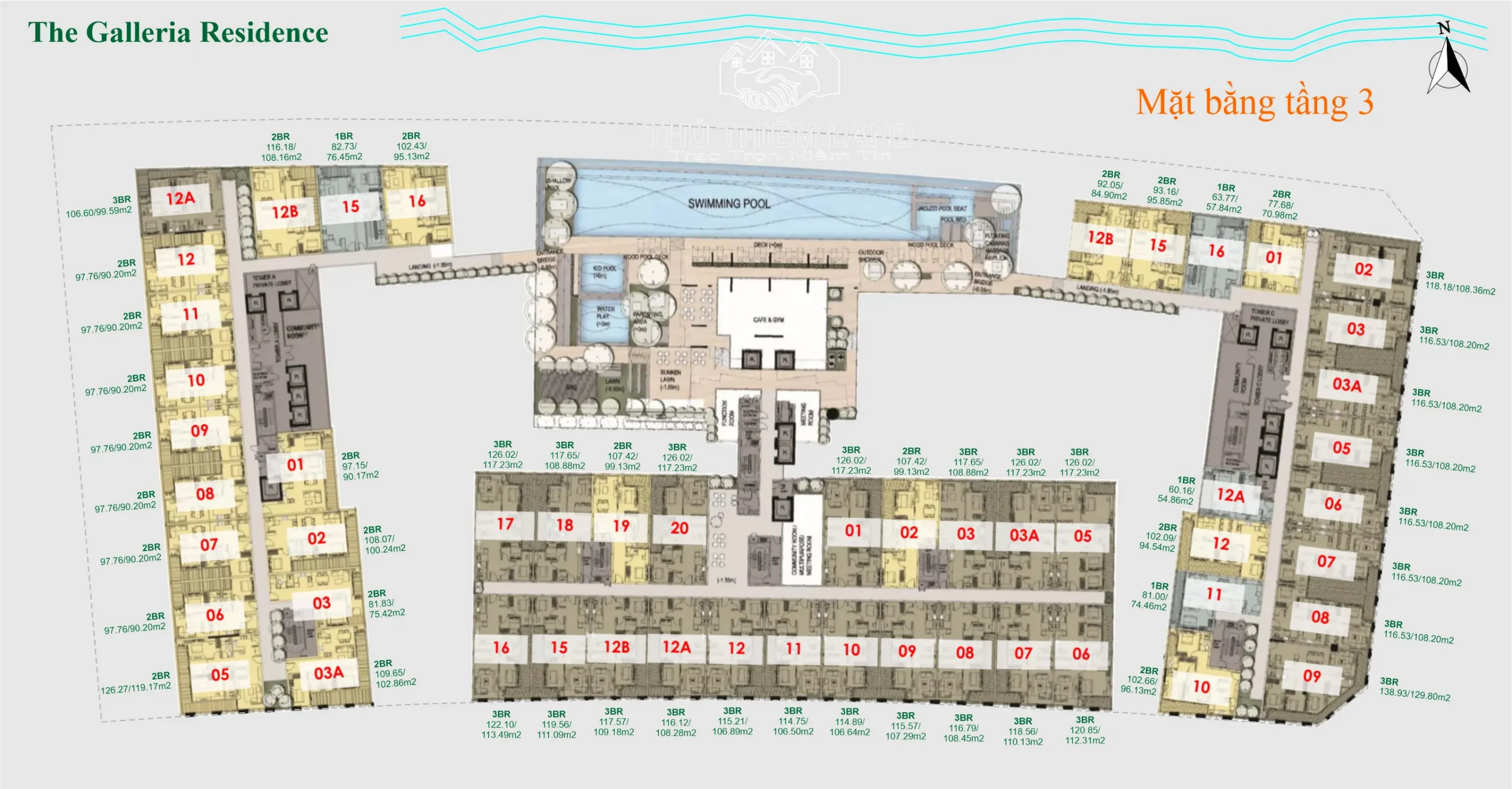 Mặt bằng tầng 3 the galleria residences - metropole thủ thiêm