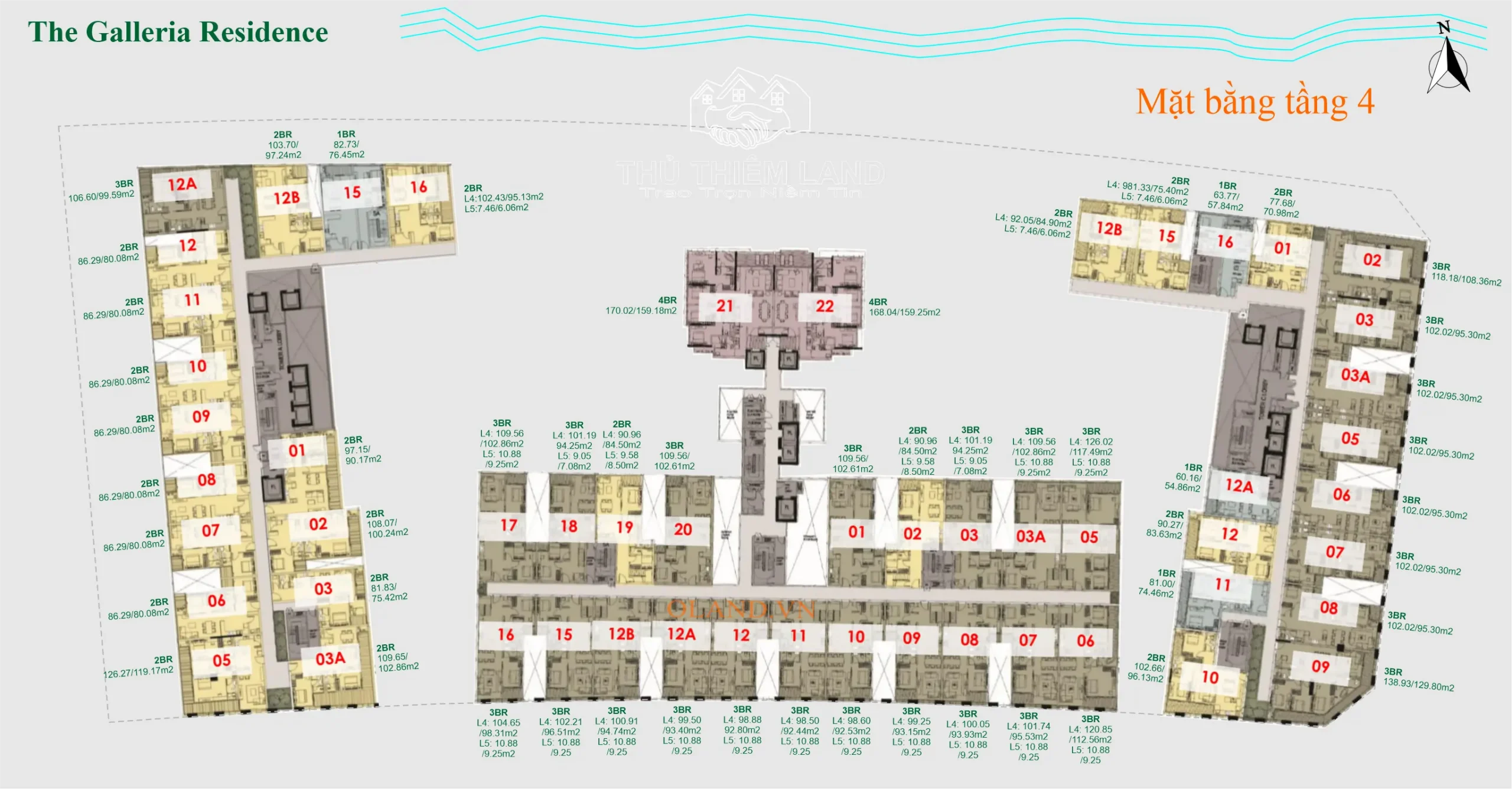 Mặt bằng tầng 4 the galleria residences - metropole thủ thiêm